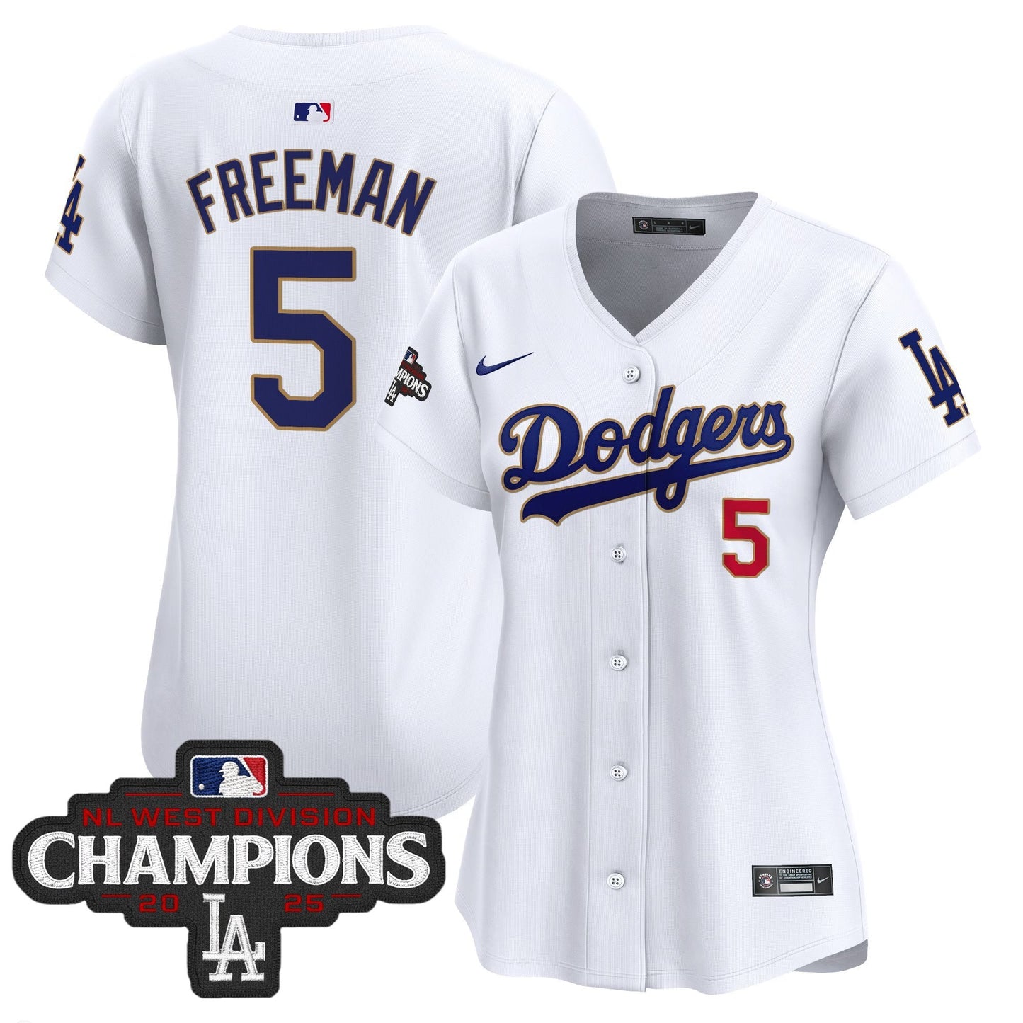 Women's Dodgers 2025 NL West Division Champions Patch Gold Trim Vapor Premier Limited Jersey - All Stitched