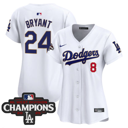 Women's Dodgers 2025 NL West Division Champions Patch Gold Trim Vapor Premier Limited Jersey - All Stitched