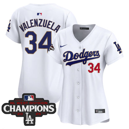 Women's Dodgers 2025 NL West Division Champions Patch Gold Trim Vapor Premier Limited Jersey - All Stitched