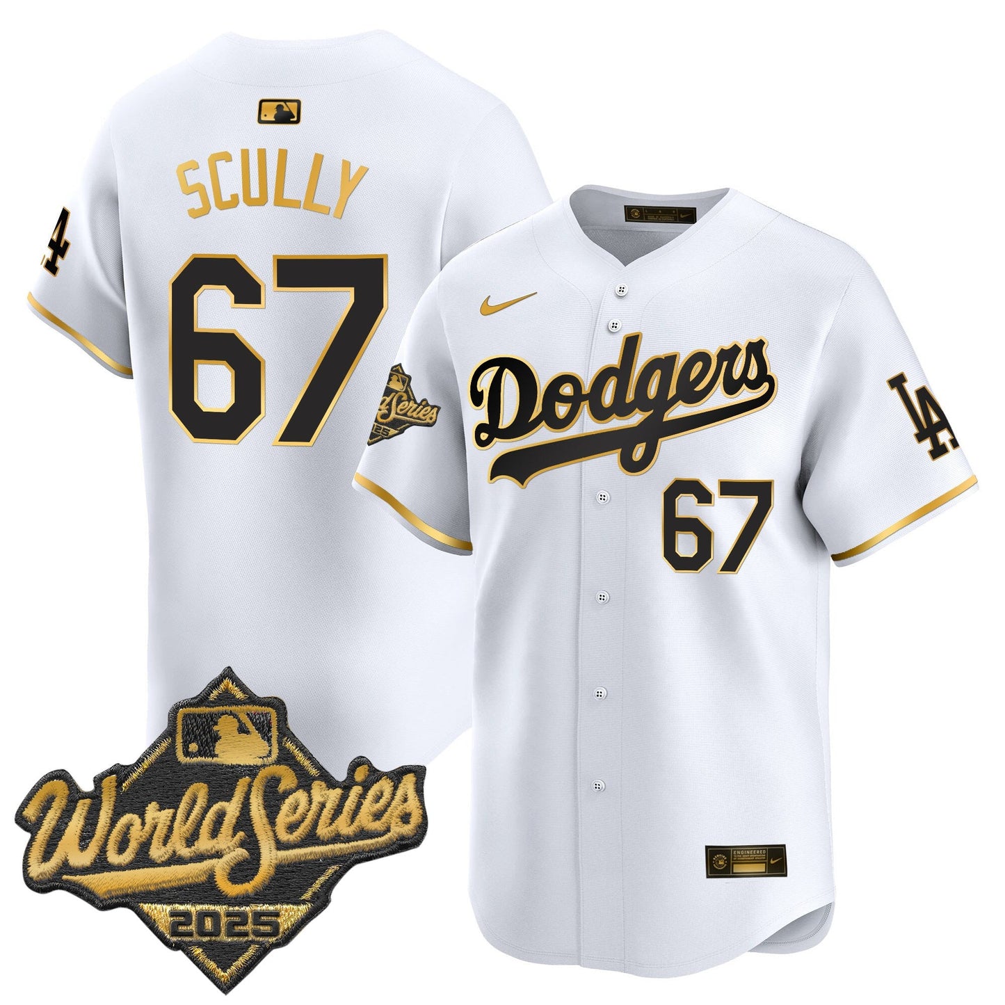 Men's Dodgers 2025 World Series Gold Trim Vapor Premier Limited Jersey - All Stitched
