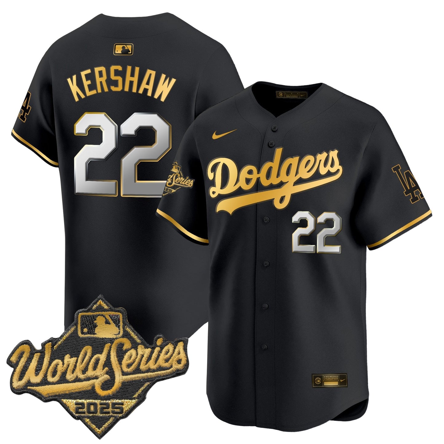 Men's Dodgers 2025 World Series Gold Trim Vapor Premier Limited Jersey - All Stitched