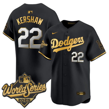 Men's Dodgers 2025 World Series Gold Trim Vapor Premier Limited Jersey - All Stitched