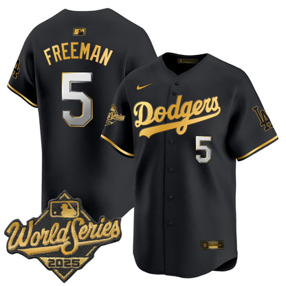 Men's Dodgers 2025 World Series Gold Trim Vapor Premier Limited Jersey - All Stitched