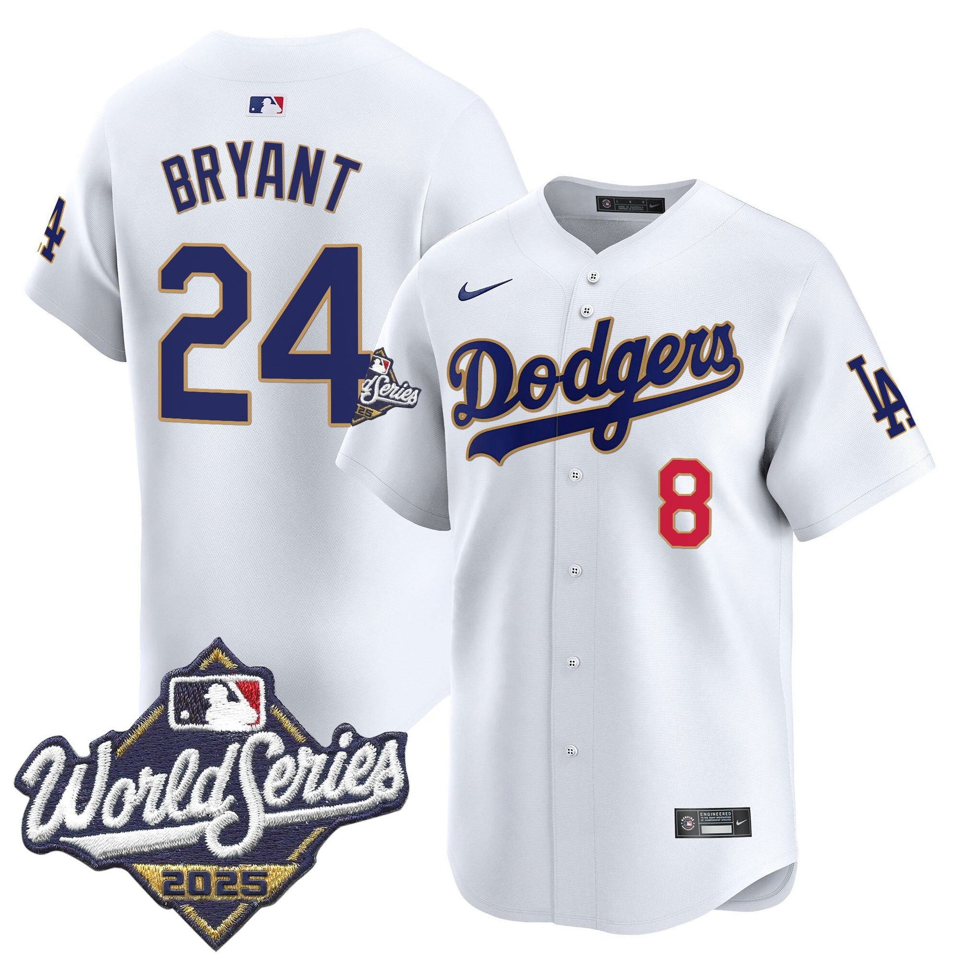 Men's Dodgers 2025 World Series Gold Trim Vapor Premier Limited Jersey - All Stitched