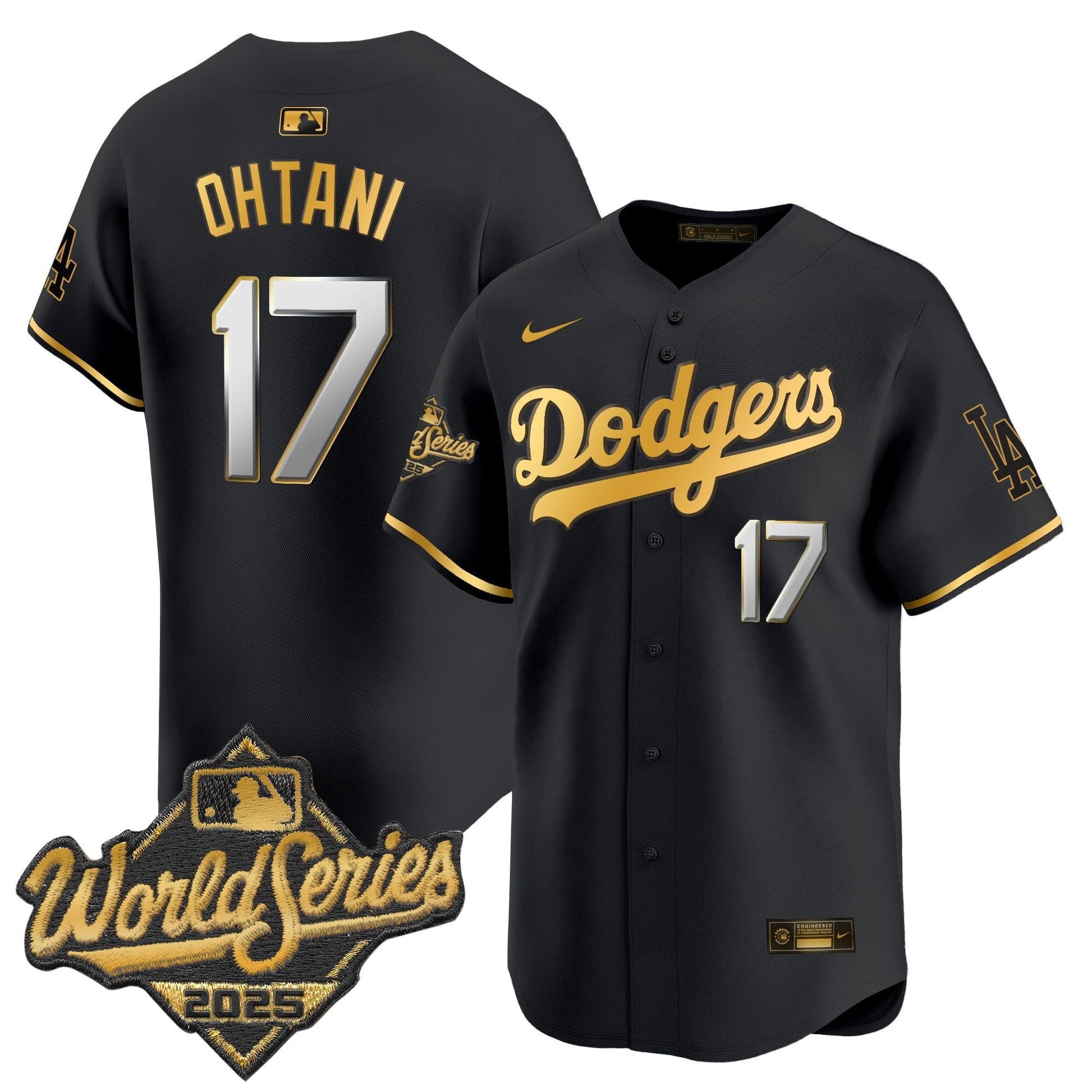 Men's Dodgers 2025 World Series Gold Trim Vapor Premier Limited Jersey - All Stitched