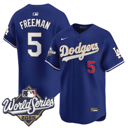 Men's Dodgers 2025 World Series Gold Trim Vapor Premier Limited Jersey - All Stitched