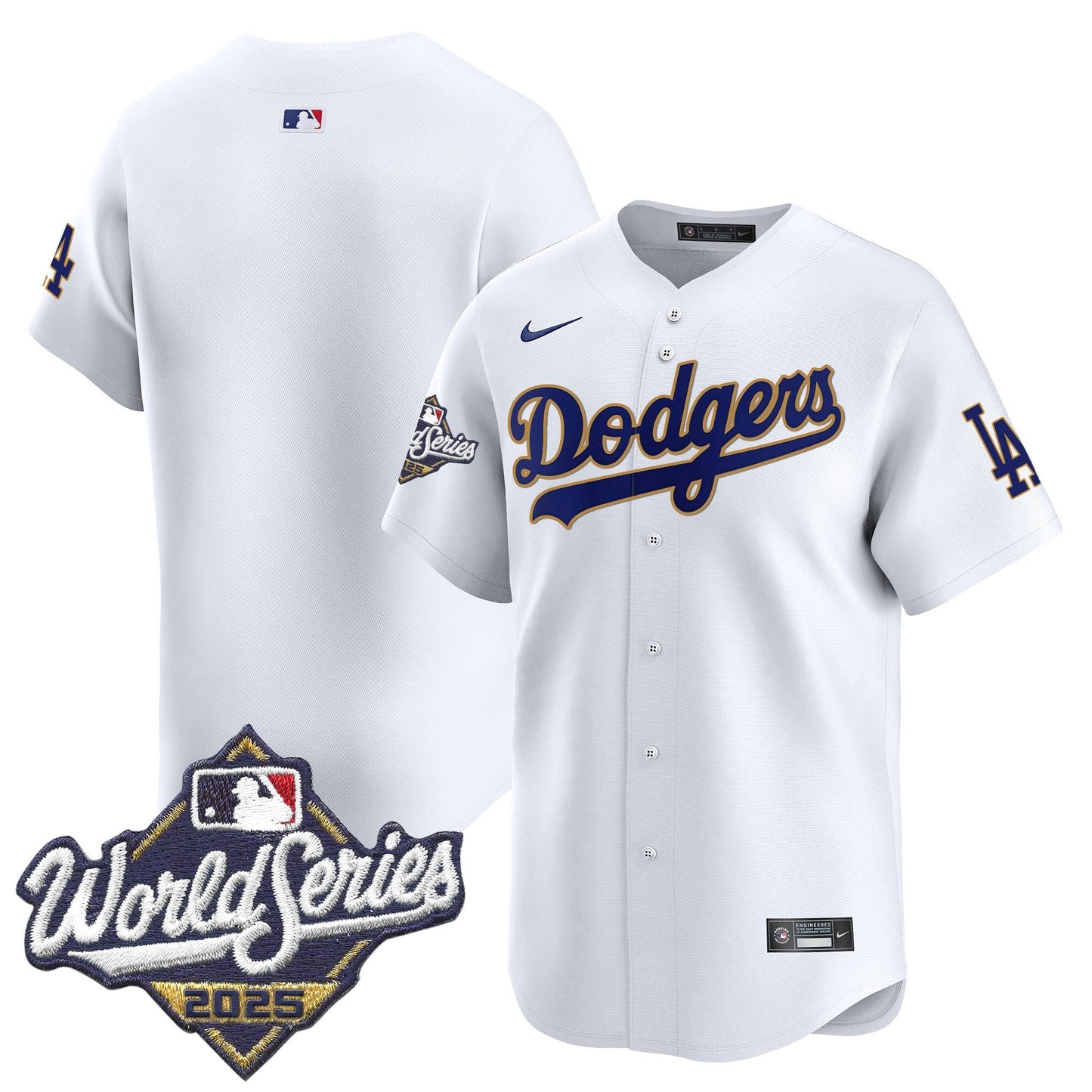 Men's Dodgers 2025 World Series Gold Trim Vapor Premier Limited Jersey - All Stitched