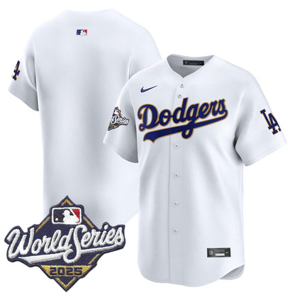 Men's Dodgers 2025 World Series Gold Trim Vapor Premier Limited Jersey - All Stitched
