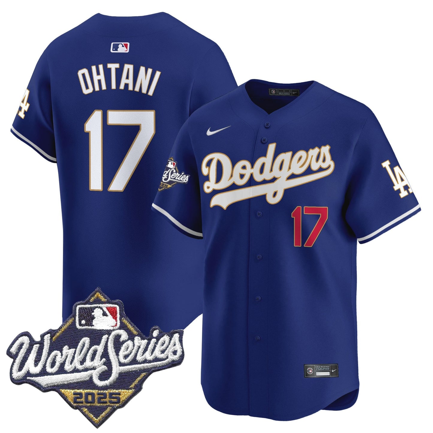 Men's Dodgers 2025 World Series Gold Trim Vapor Premier Limited Jersey - All Stitched