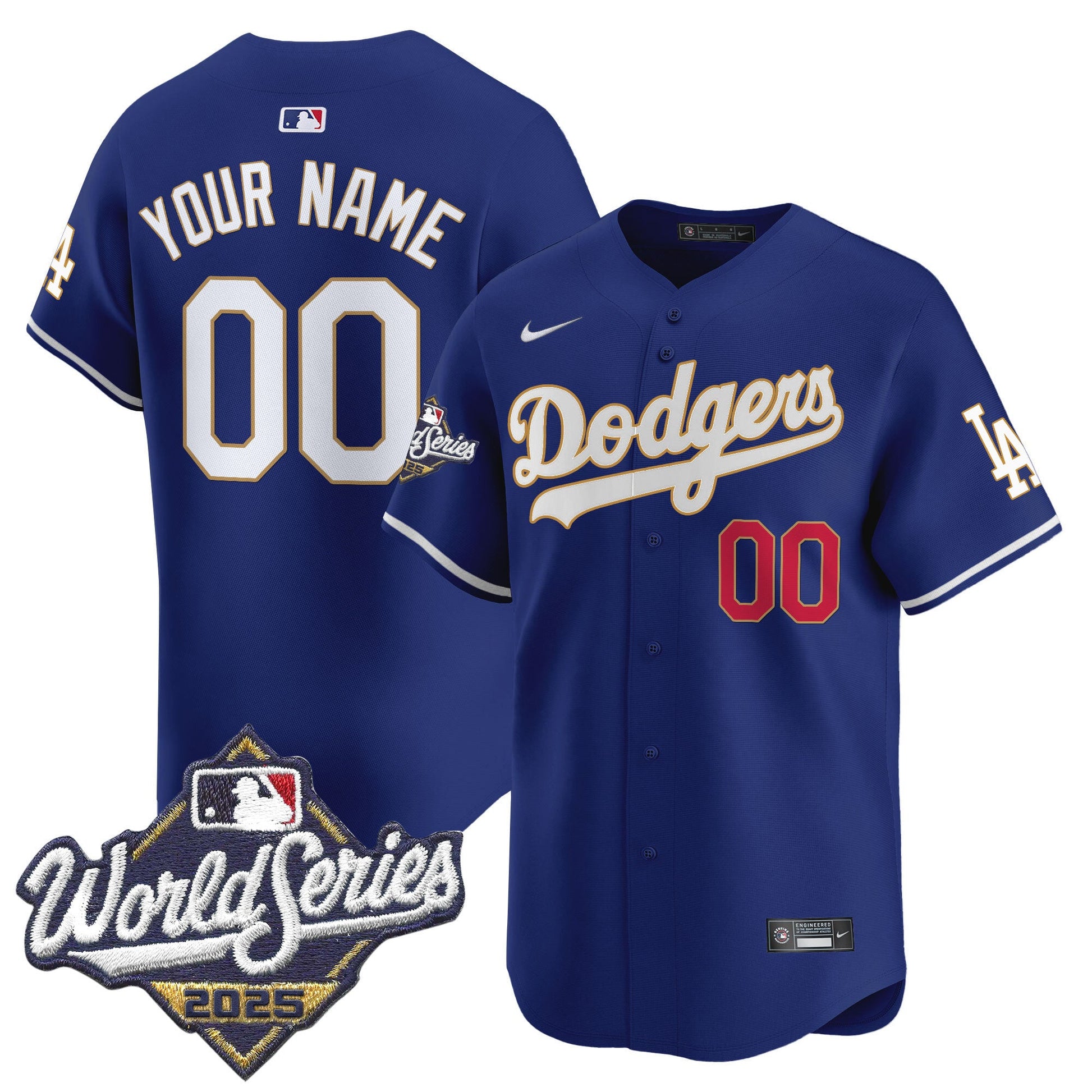 Dodgers 2025 World Series Gold Trim Vapor Premier Limited Custom Jersey - All Stitched
