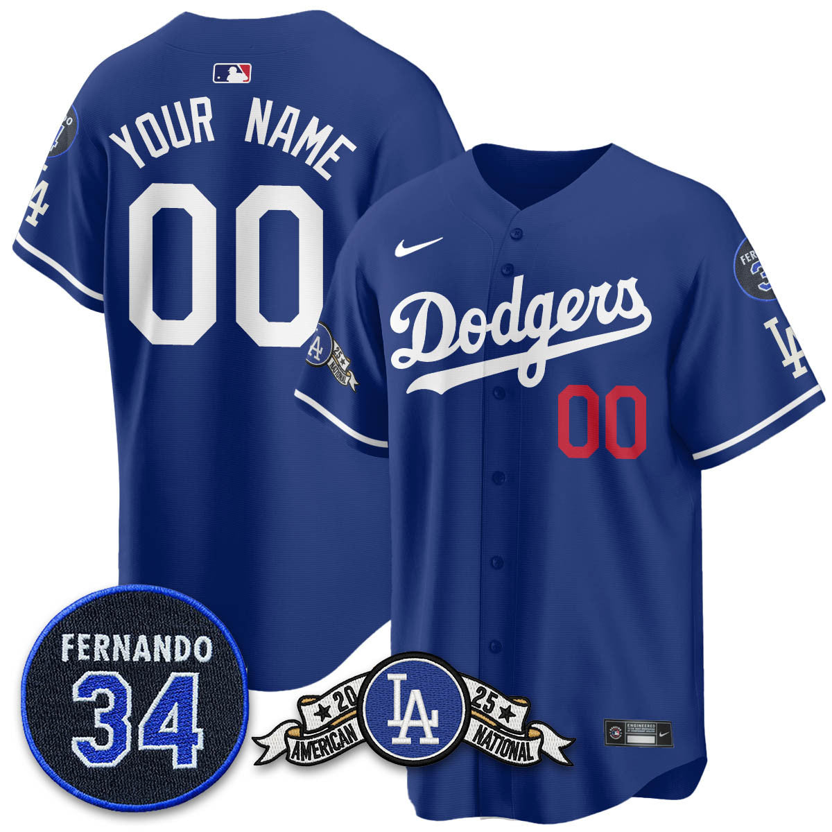 Los Angeles Dodgers 2025 National League Champions Jersey - All Stitched