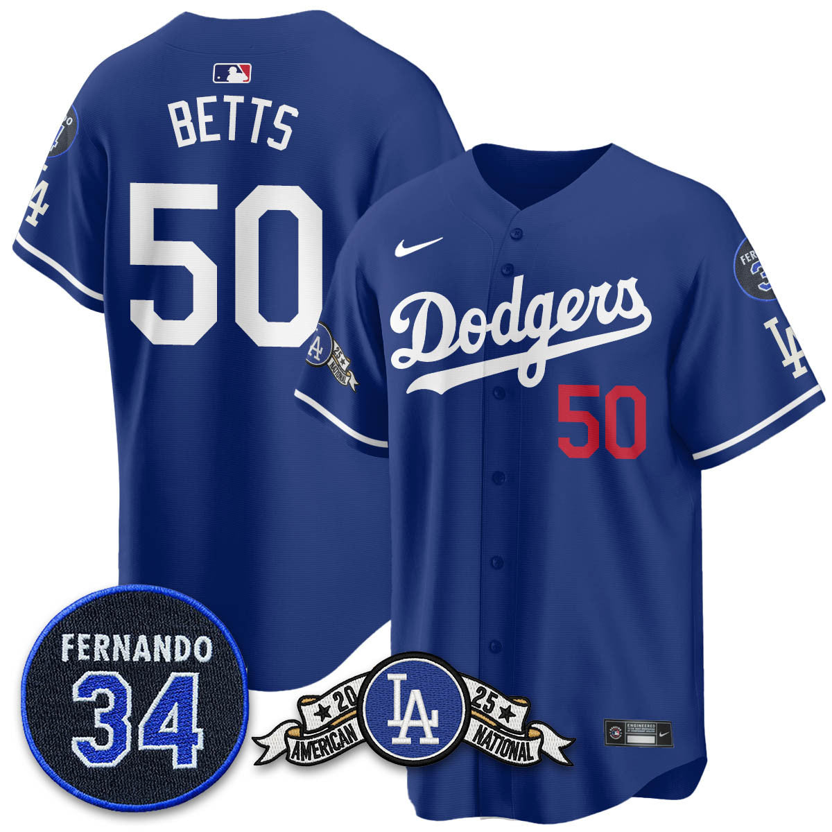 Los Angeles Dodgers 2025 National League Champions Jersey - All Stitched