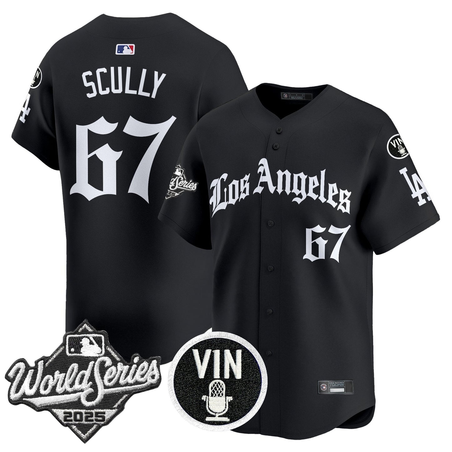 Men's Dodgers 2025 World Series Vapor Premier Limited Jersey - LA Gothic Edition - All Stitched