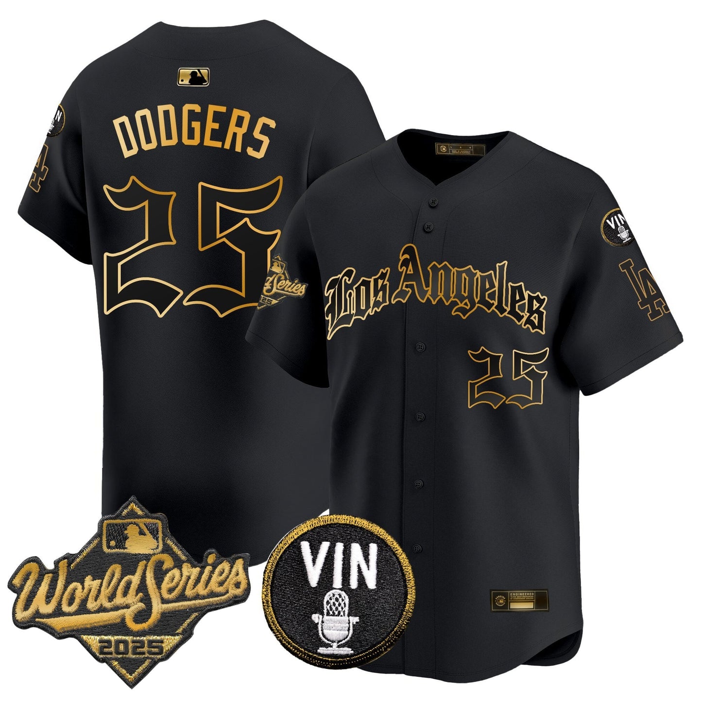 Men's Dodgers 2025 World Series Vapor Premier Limited Jersey - LA Gothic Edition - All Stitched