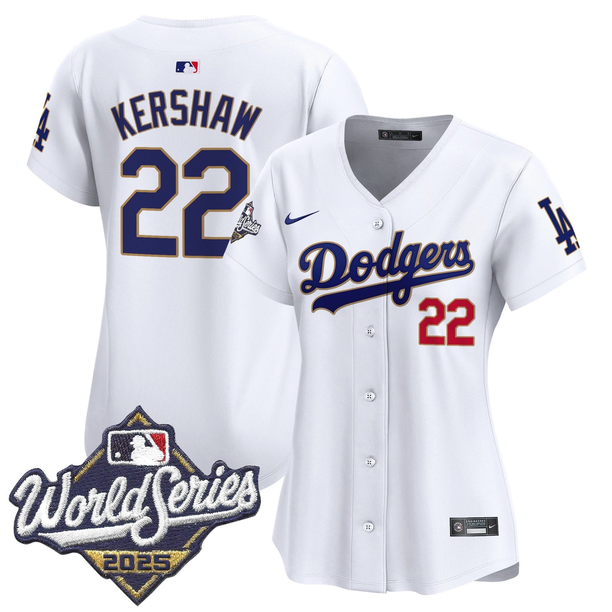 Women's Dodgers 2025 World Series Gold Trim Vapor Premier Limited Jersey - All Stitched