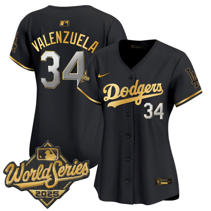 Women's Dodgers 2025 World Series Gold Trim Vapor Premier Limited Jersey - All Stitched