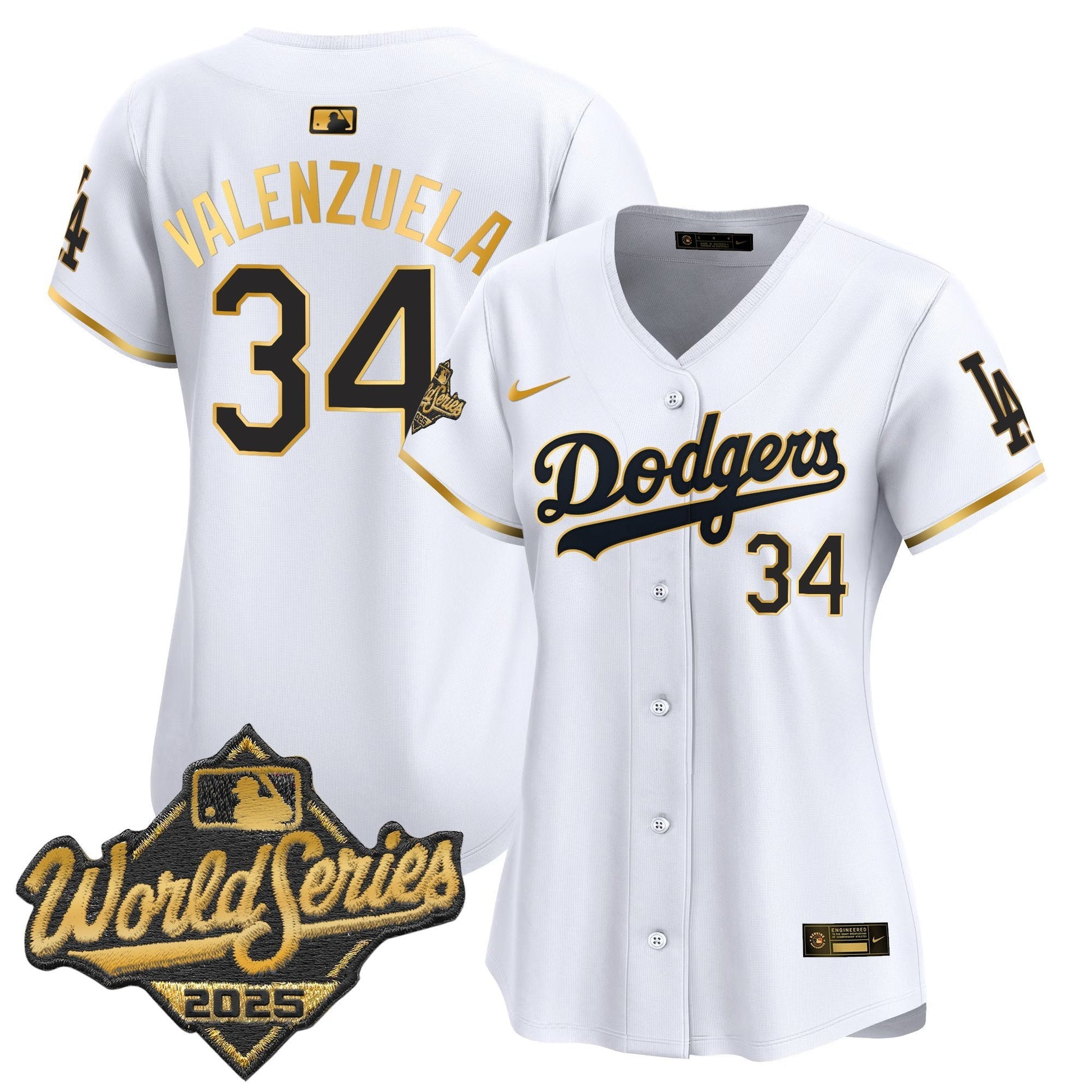 Women's Dodgers 2025 World Series Gold Trim Vapor Premier Limited Jersey - All Stitched