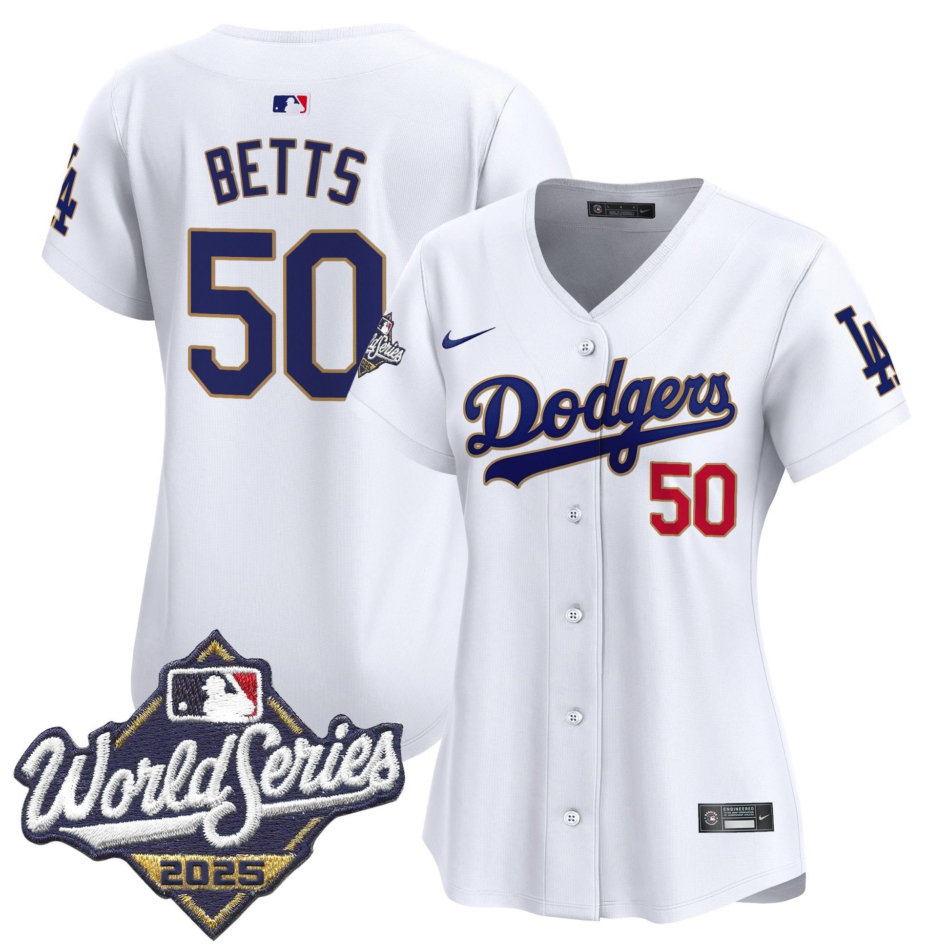 Women's Dodgers 2025 World Series Gold Trim Vapor Premier Limited Jersey - All Stitched