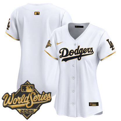 Women's Dodgers 2025 World Series Gold Trim Vapor Premier Limited Jersey - All Stitched