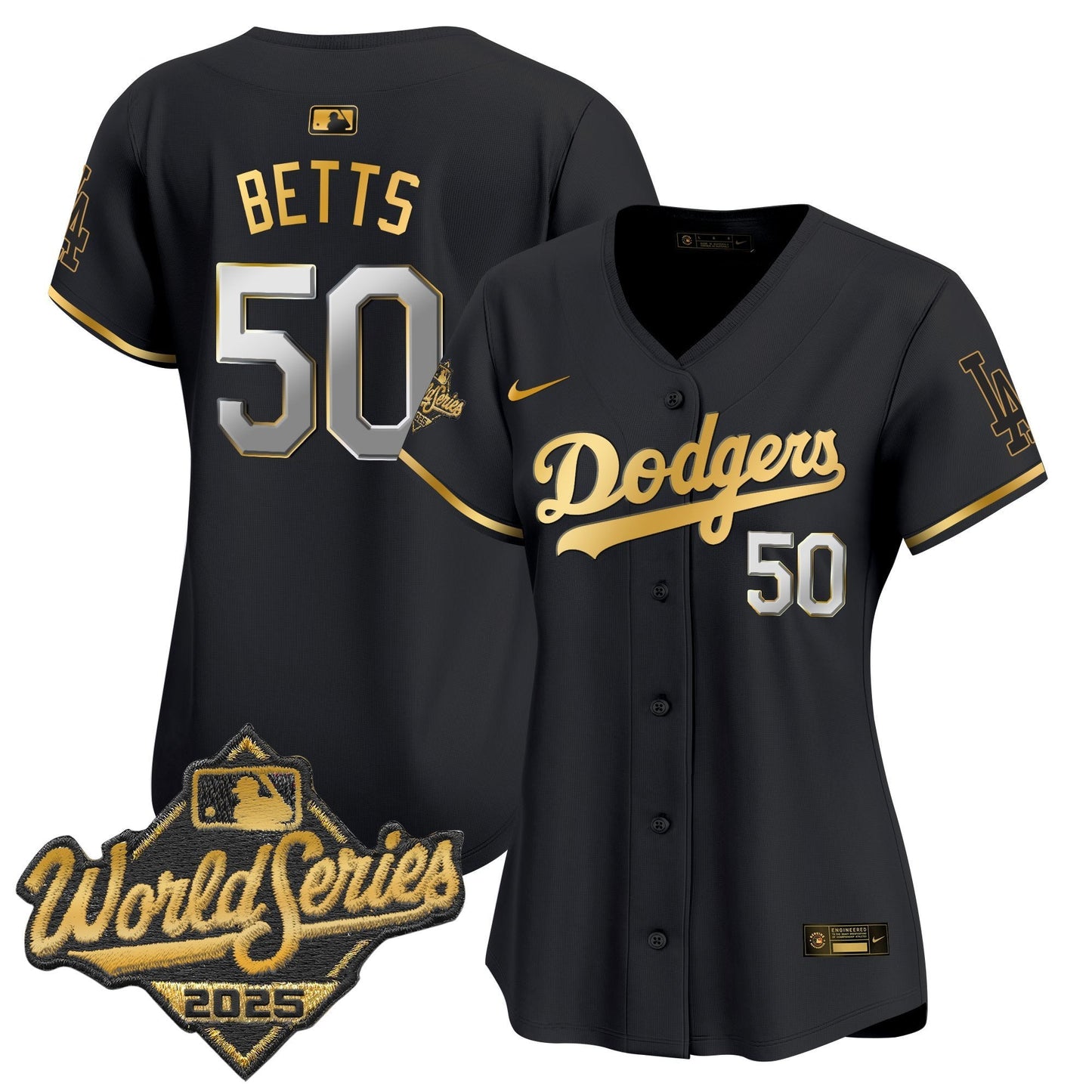Women's Dodgers 2025 World Series Gold Trim Vapor Premier Limited Jersey - All Stitched