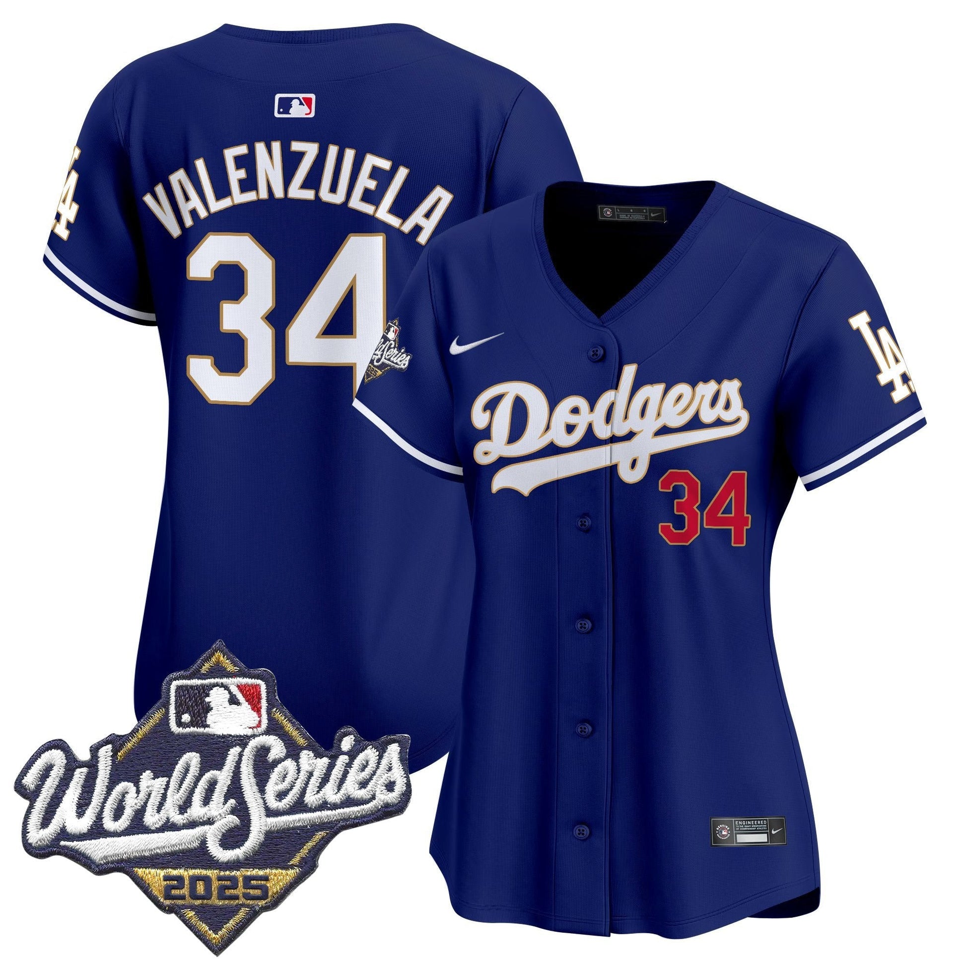 Women's Dodgers 2025 World Series Gold Trim Vapor Premier Limited Jersey - All Stitched