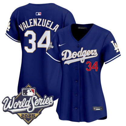 Women's Dodgers 2025 World Series Gold Trim Vapor Premier Limited Jersey - All Stitched