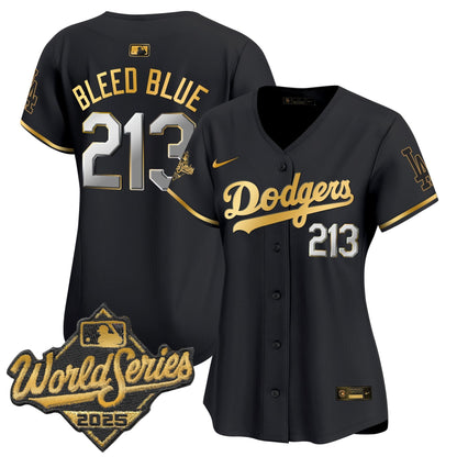Women's Dodgers 2025 World Series Gold Trim Vapor Premier Limited Jersey - All Stitched