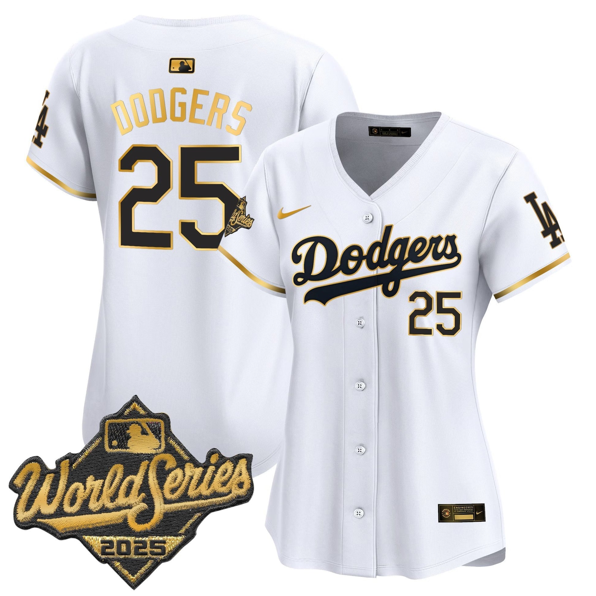 Women's Dodgers 2025 World Series Gold Trim Vapor Premier Limited Jersey - All Stitched