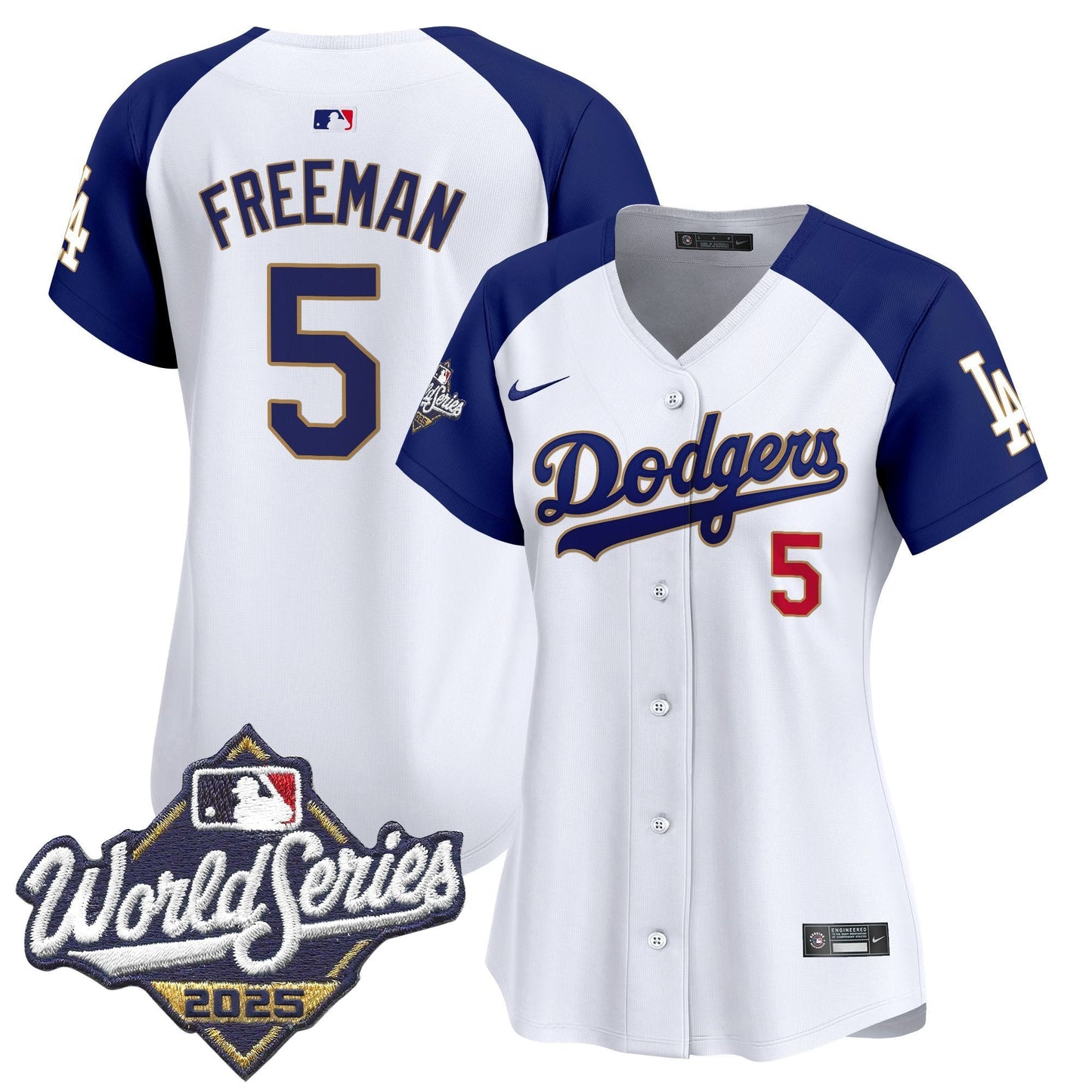 Women's Dodgers 2025 World Series Gold Trim Vapor Premier Limited Jersey - All Stitched