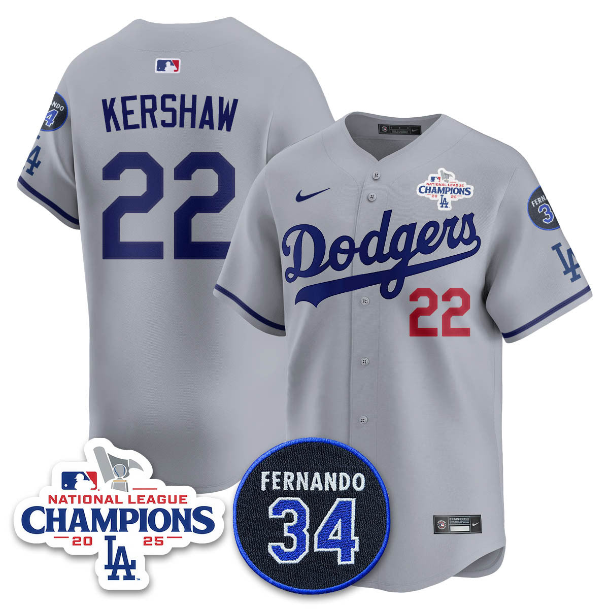 Los Angeles Dodgers 2025 NL Champions Jersey - All Stitched