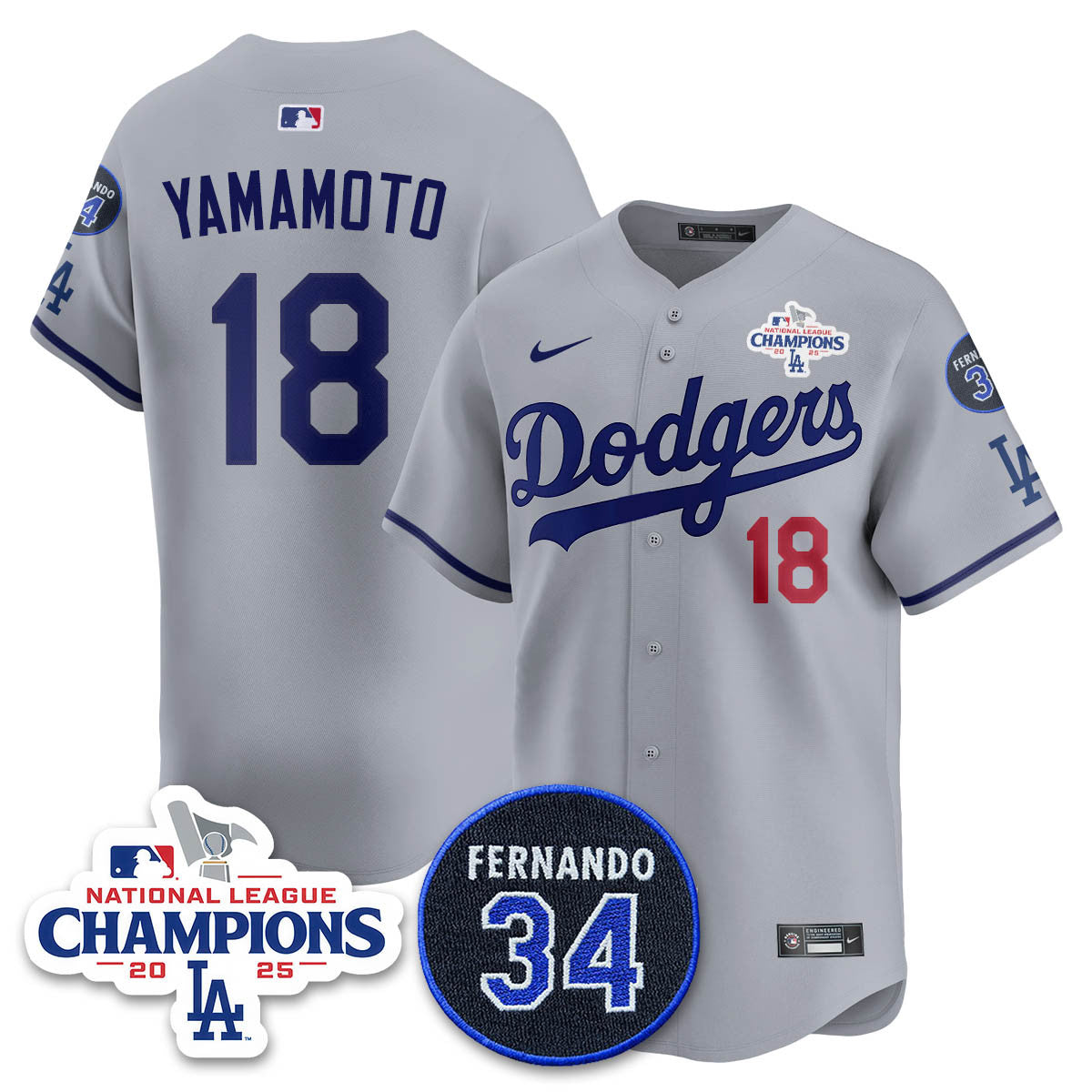 Los Angeles Dodgers 2025 NL Champions Jersey - All Stitched