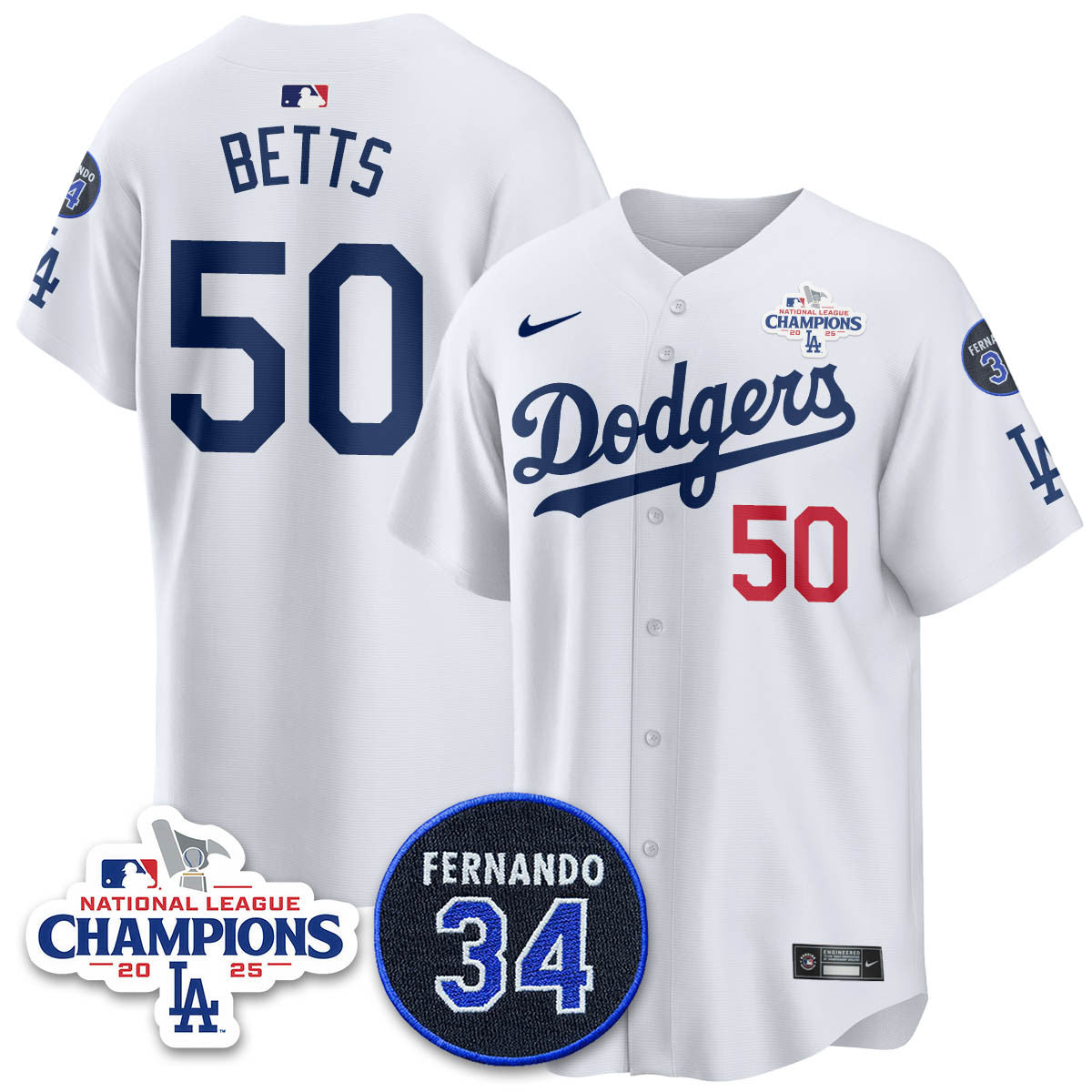 Los Angeles Dodgers 2025 NL Champions Jersey - All Stitched
