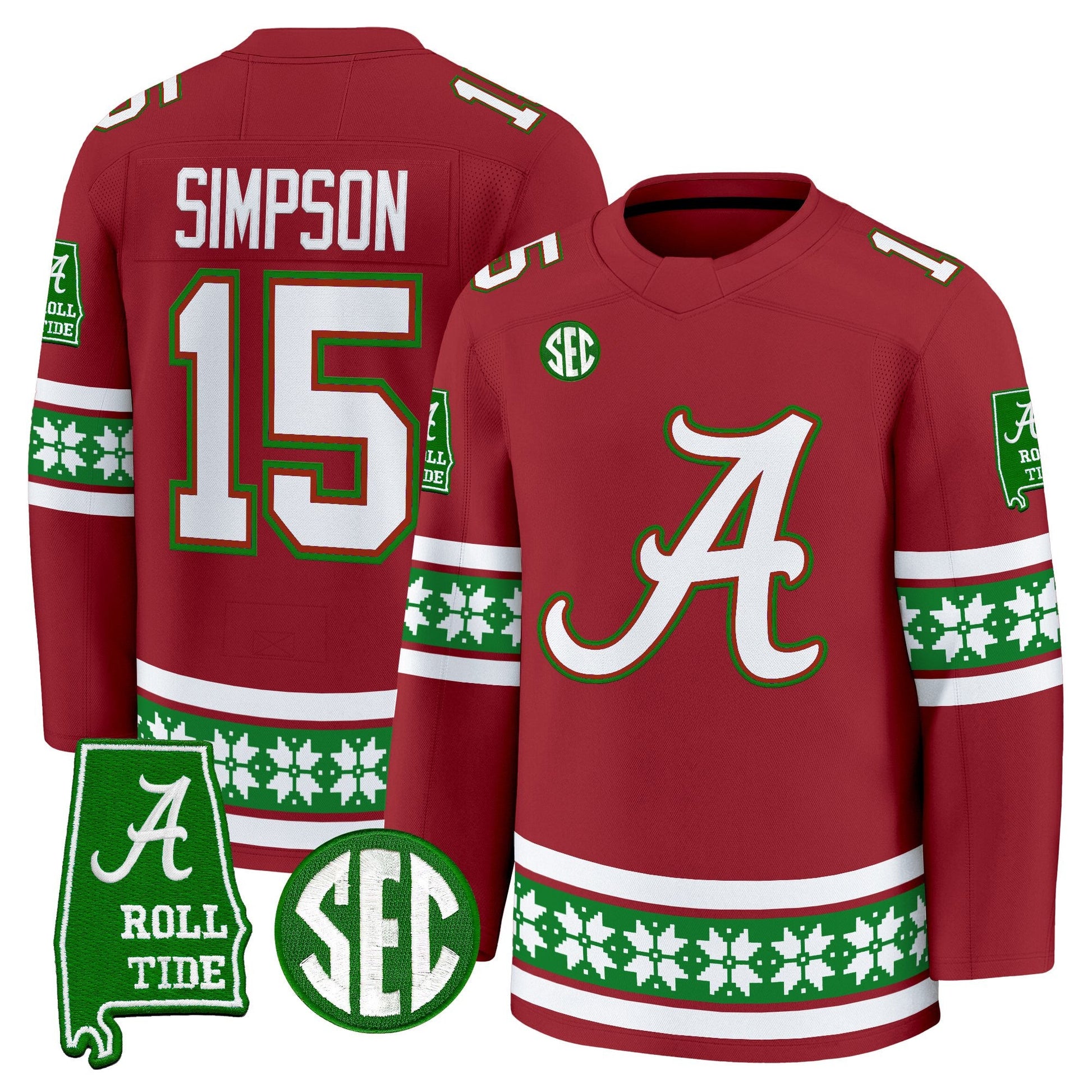 Men's Alabama Crimson Tide Football 2025 'Christmas Edition' Premium Jersey - Hockey Style - Stitched