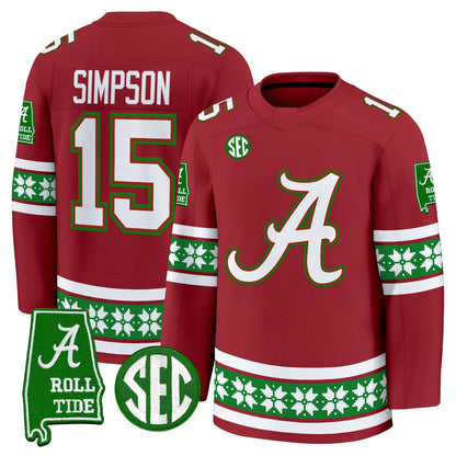Men's Alabama Crimson Tide Football 2025 'Christmas Edition' Premium Jersey - Hockey Style - Stitched
