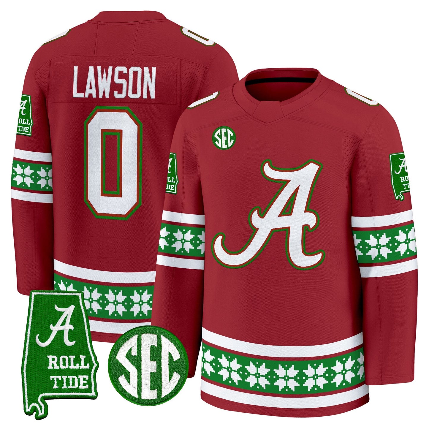 Men's Alabama Crimson Tide Football 2025 'Christmas Edition' Premium Jersey - Hockey Style - Stitched