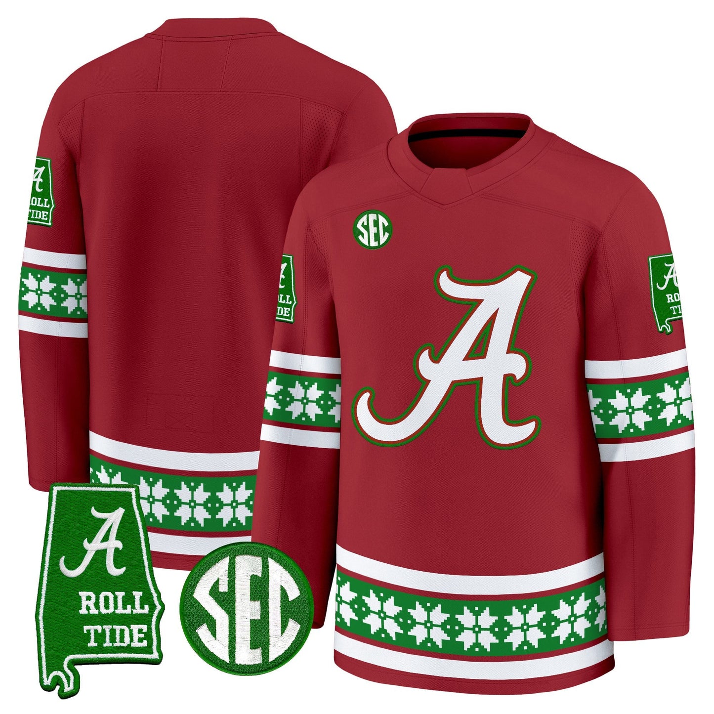 Men's Alabama Crimson Tide Football 2025 'Christmas Edition' Premium Jersey - Hockey Style - Stitched