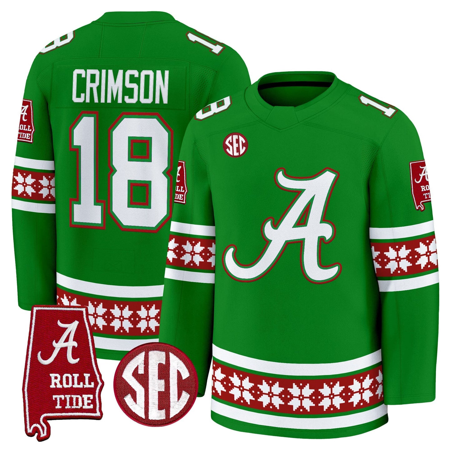 Men's Alabama Crimson Tide Football 2025 'Christmas Edition' Premium Jersey - Hockey Style - Stitched