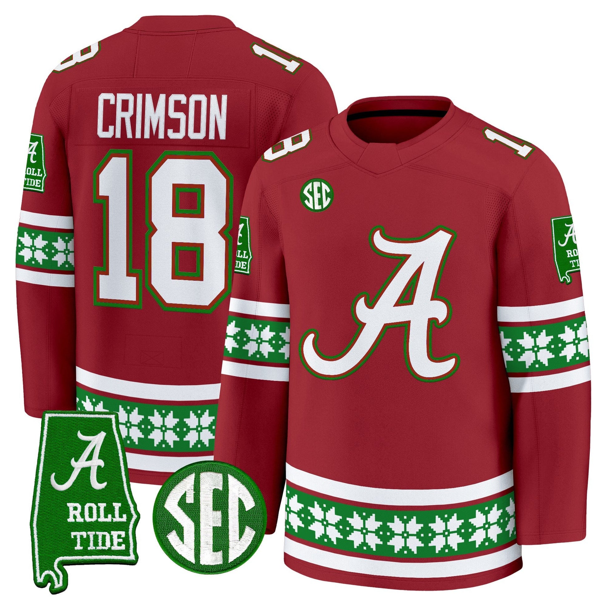 Men's Alabama Crimson Tide Football 2025 'Christmas Edition' Premium Jersey - Hockey Style - Stitched