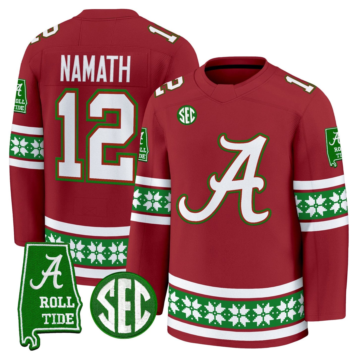 Men's Alabama Crimson Tide Football 2025 'Christmas Edition' Premium Jersey - Hockey Style - Stitched