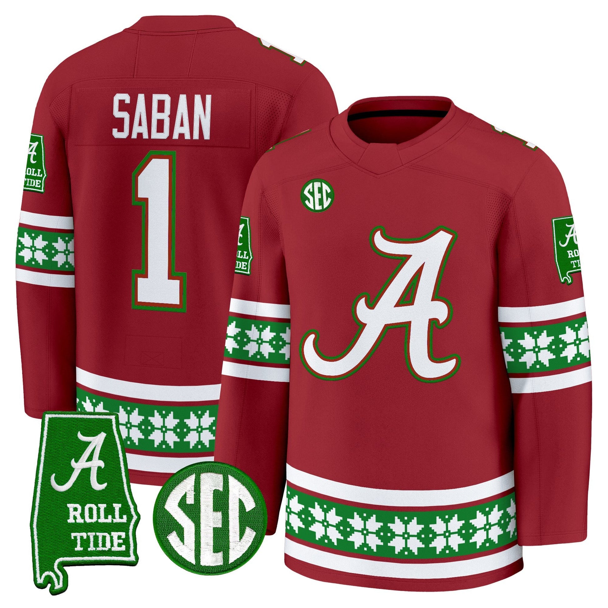 Men's Alabama Crimson Tide Football 2025 'Christmas Edition' Premium Jersey - Hockey Style - Stitched