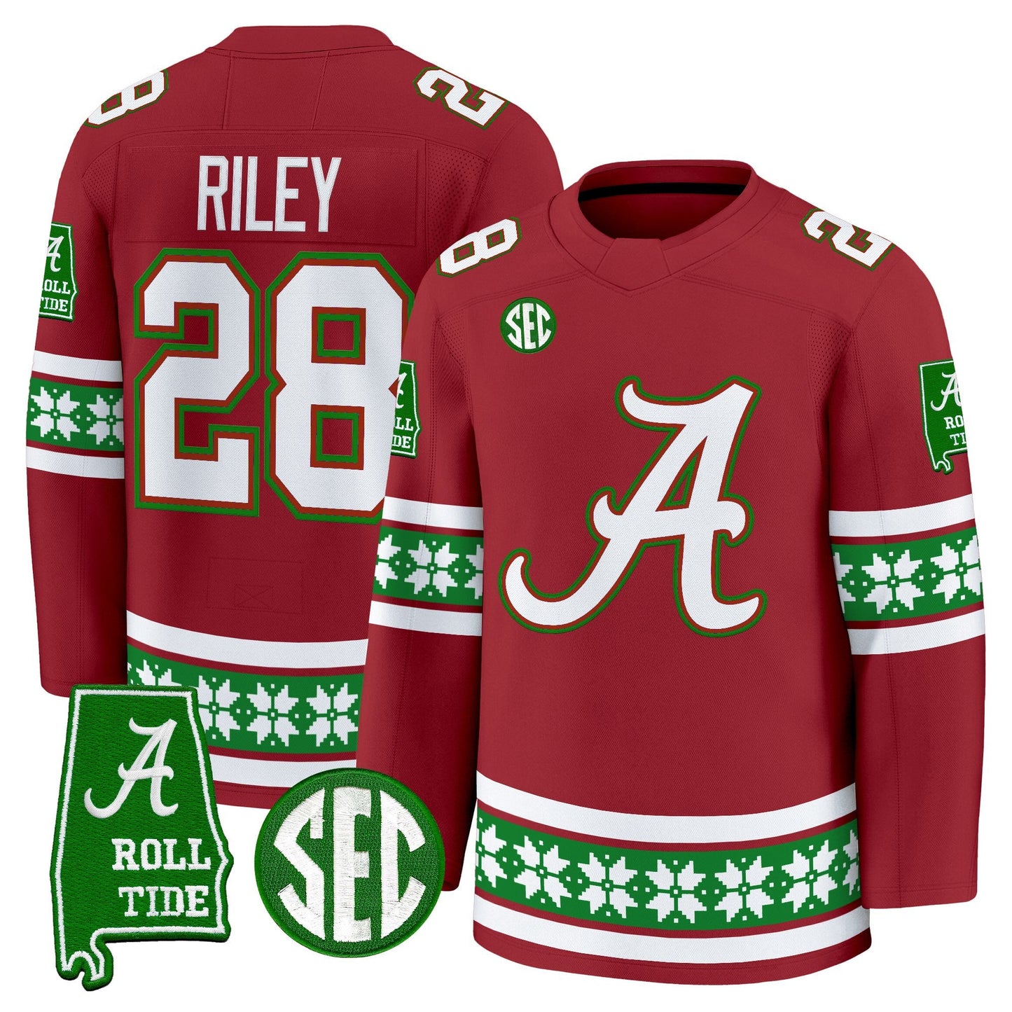 Men's Alabama Crimson Tide Football 2025 'Christmas Edition' Premium Jersey - Hockey Style - Stitched