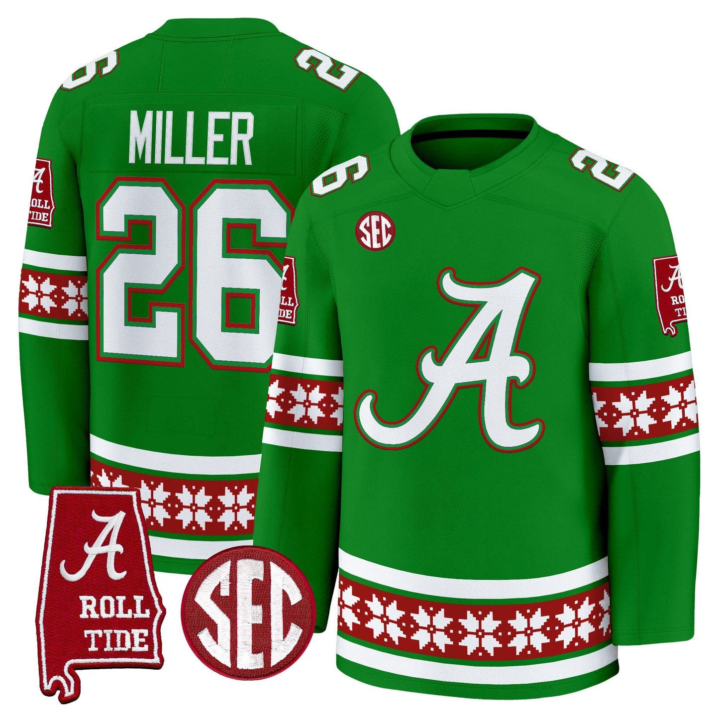 Men's Alabama Crimson Tide Football 2025 'Christmas Edition' Premium Jersey - Hockey Style - Stitched
