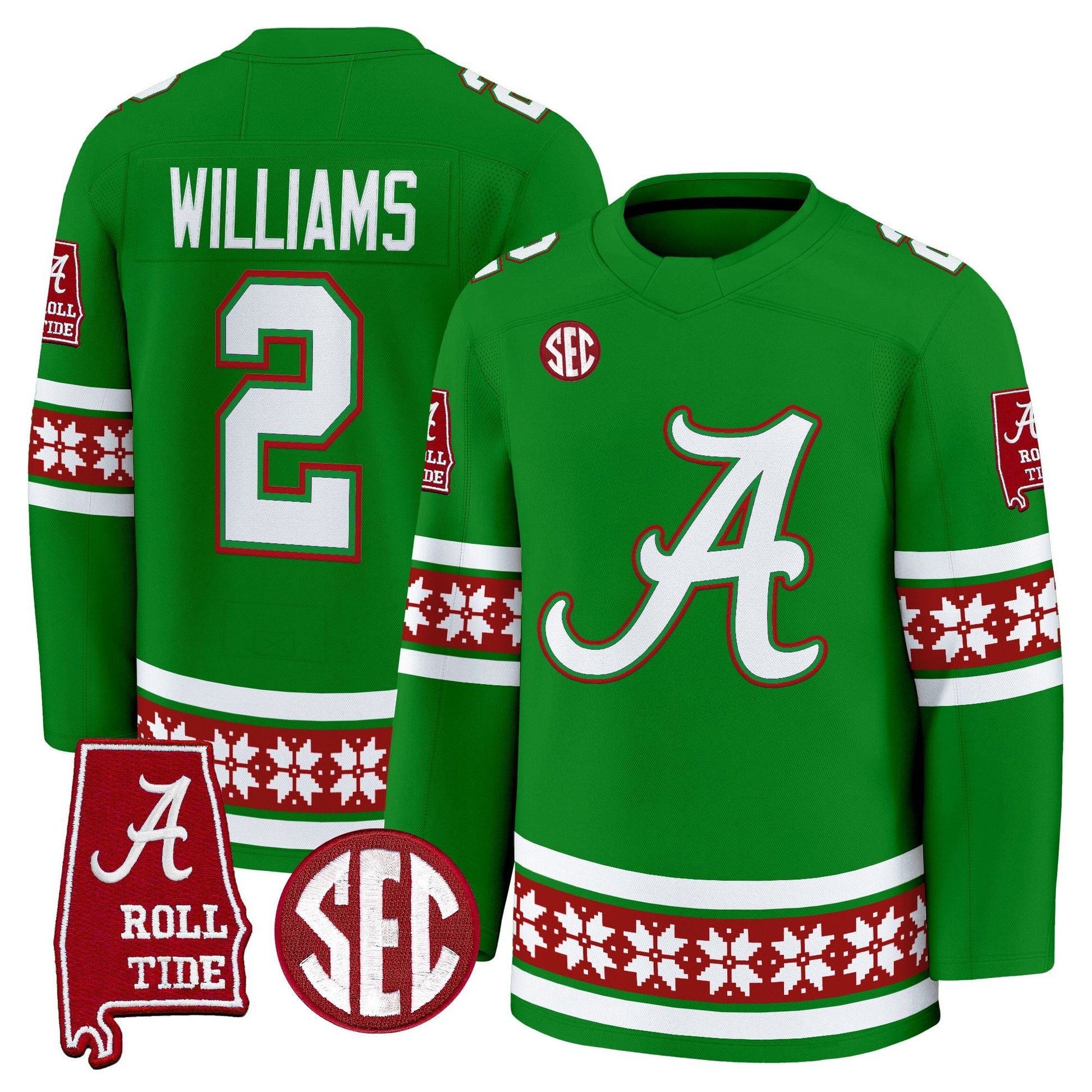 Men's Alabama Crimson Tide Football 2025 'Christmas Edition' Premium Jersey - Hockey Style - Stitched