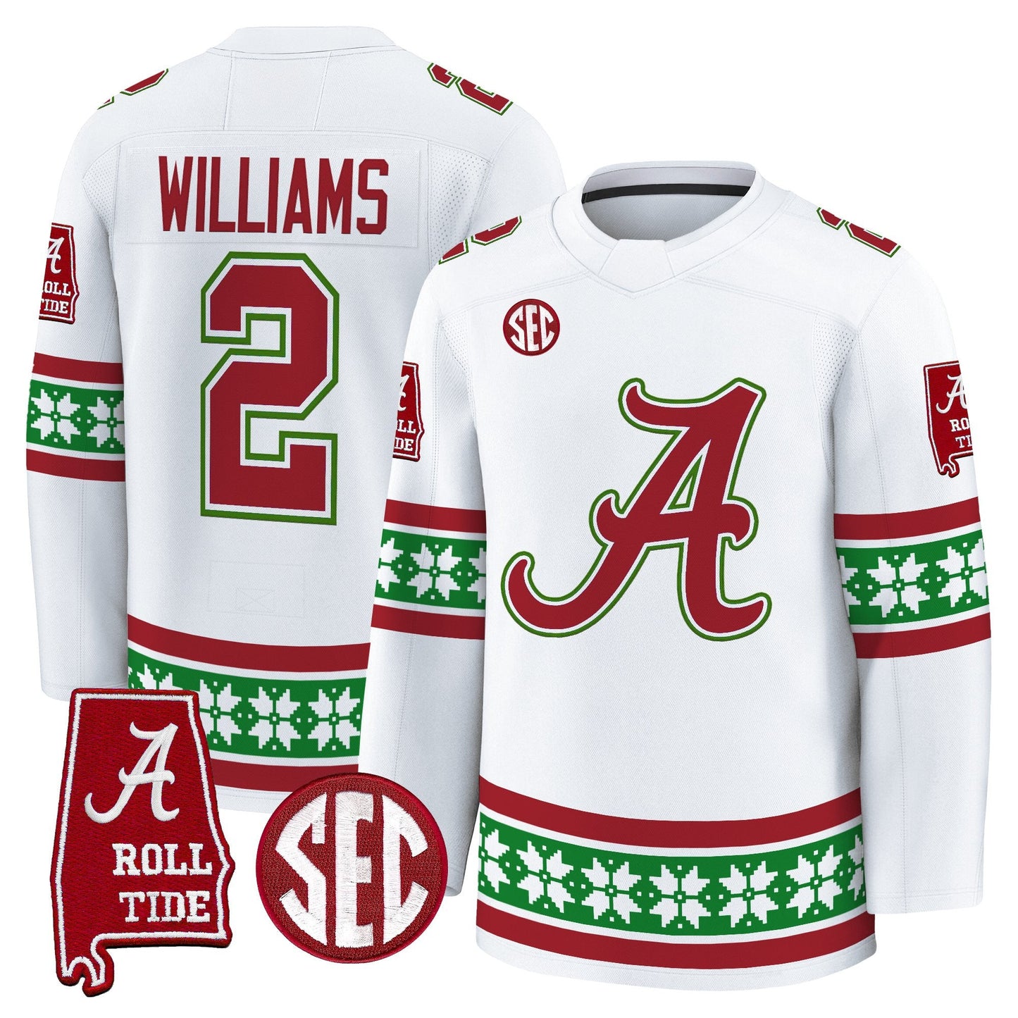 Men's Alabama Crimson Tide Football 2025 'Christmas Edition' Premium Jersey - Hockey Style - Stitched