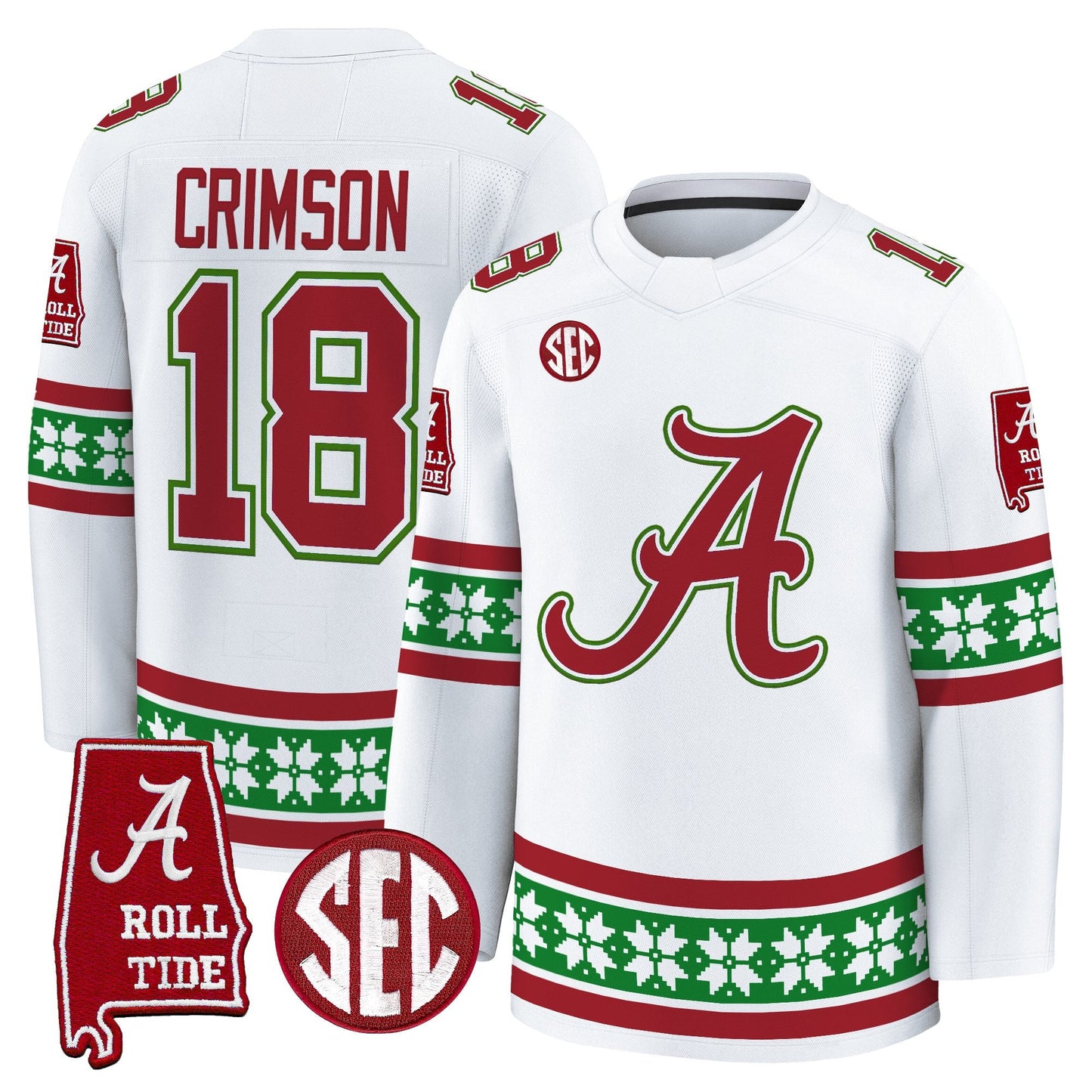 Men's Alabama Crimson Tide Football 2025 'Christmas Edition' Premium Jersey - Hockey Style - Stitched