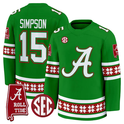Men's Alabama Crimson Tide Football 2025 'Christmas Edition' Premium Jersey - Hockey Style - Stitched