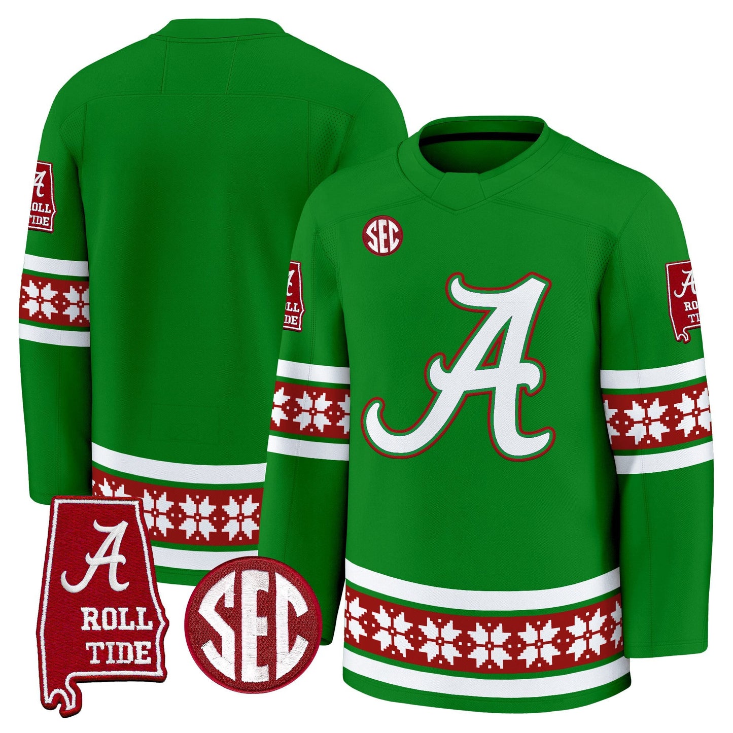Men's Alabama Crimson Tide Football 2025 'Christmas Edition' Premium Jersey - Hockey Style - Stitched