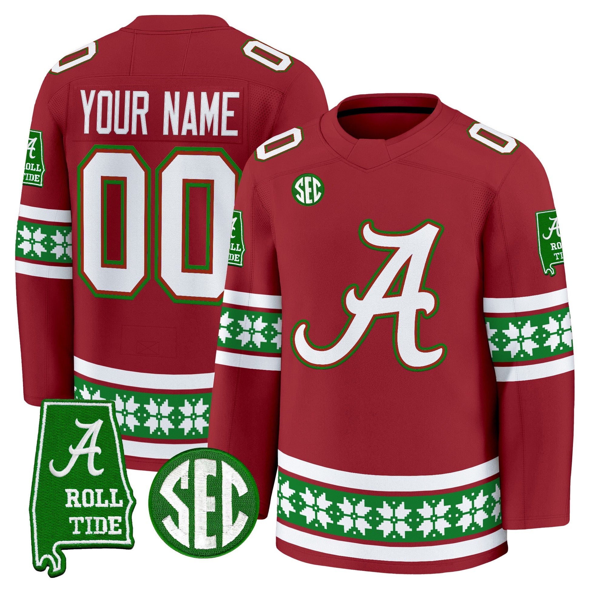 Alabama Crimson Tide Football 2025 'Christmas Edition' Premium Custom Jersey - Hockey Style - Stitched
