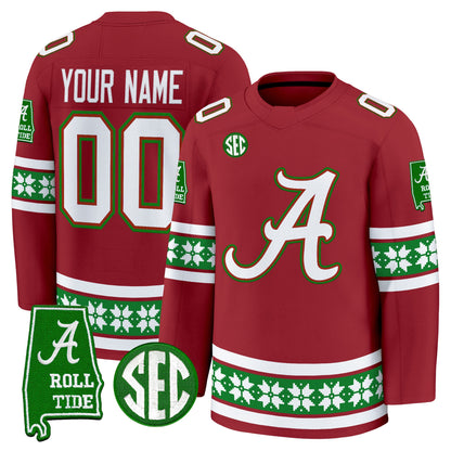 Alabama Crimson Tide Football 2025 'Christmas Edition' Premium Custom Jersey - Hockey Style - Stitched