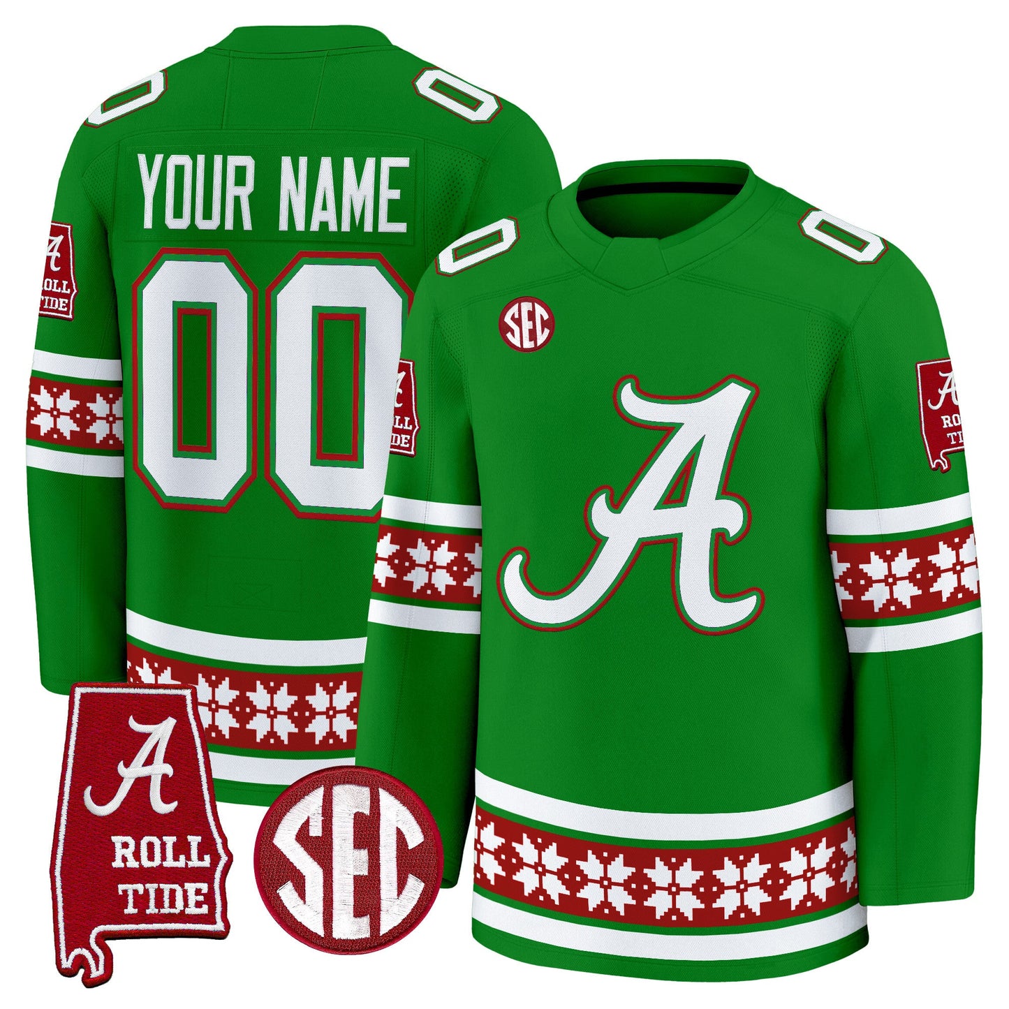 Alabama Crimson Tide Football 2025 'Christmas Edition' Premium Custom Jersey - Hockey Style - Stitched